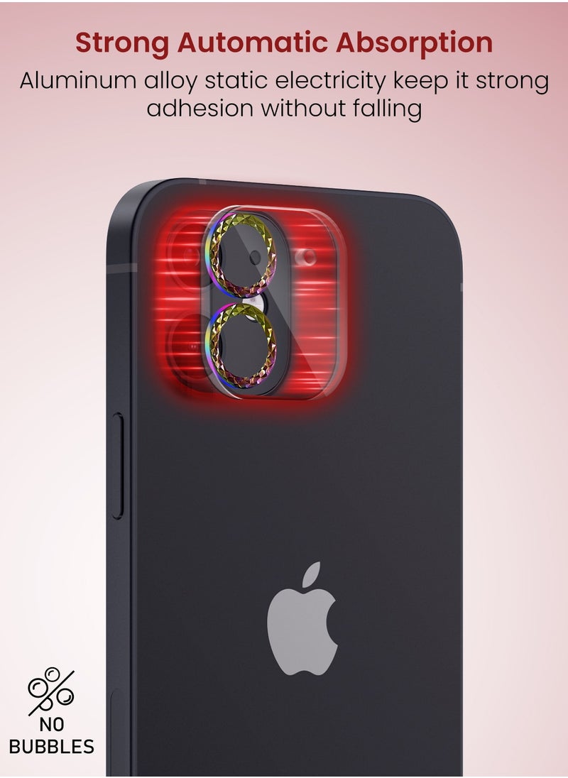 Moxedo Moxedo Camera Lens Protector, 9H Tempered Glass, Scratch Resistant Aluminum Alloy Frame Camera Cover Screen Protector Compatible for iPhone 12/6.1 inch - MODERN COLORFUL  - Image 2