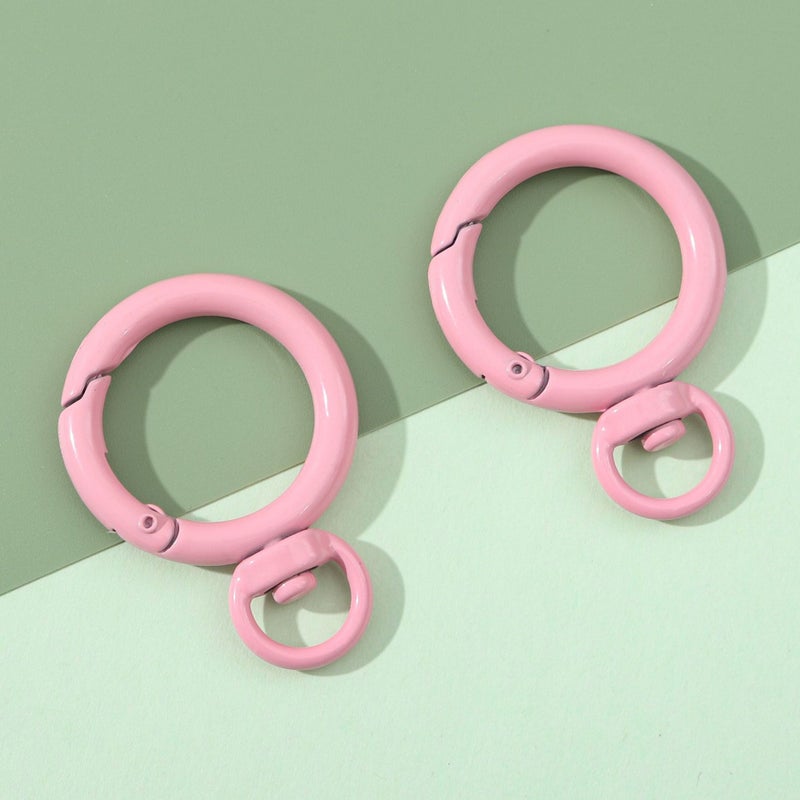 Japanese and Korean color alloy paint round 360 degree activity spring buckle DIY key chain accessories bag jewelry hanging buckle Pink 2/bag 