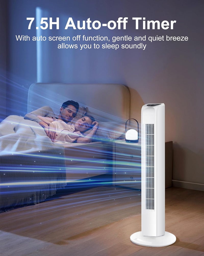 Uthfy Oscillating Bladeless Tower Fan with Remote, Quiet Cooling Portable, Electric Standing Floor Fan with 3 Wind Speeds 3 Modes for Bedroom,Indoor,Office and Home Use, 30", White - Image 5