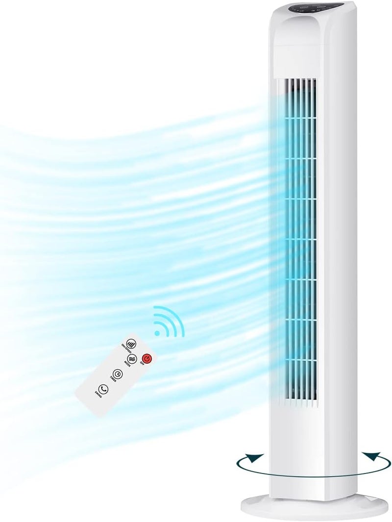 Uthfy Oscillating Bladeless Tower Fan with Remote, Quiet Cooling Portable, Electric Standing Floor Fan with 3 Wind Speeds 3 Modes for Bedroom,Indoor,Office and Home Use, 30", White - Image 1