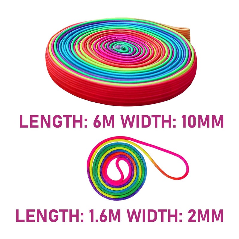 KVBUCC Pack of 2 Sporty Elastic Rubber Rope with 1 Piece Rainbow Tuck Rope, Rainbow Ribbon, Children's Jump Rope (Rainbow Color) - Image 2