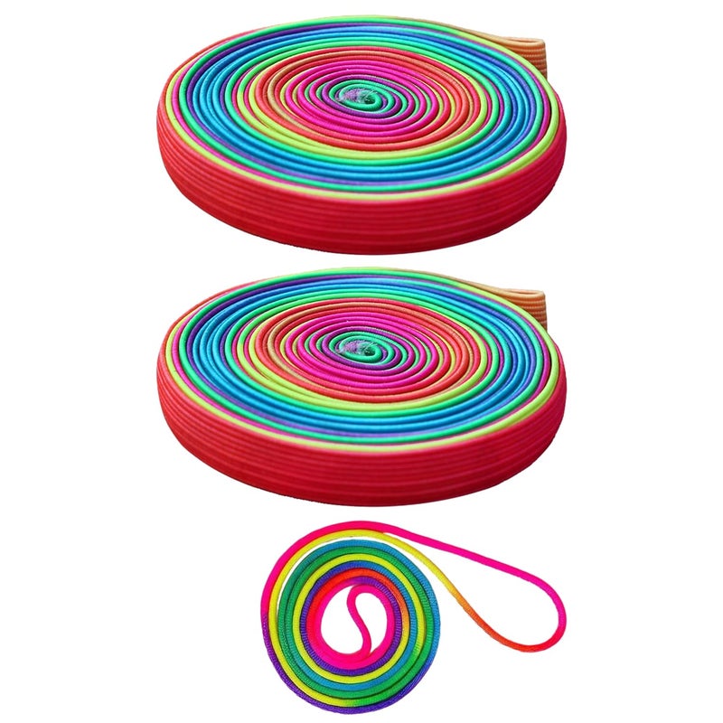 KVBUCC Pack of 2 Sporty Elastic Rubber Rope with 1 Piece Rainbow Tuck Rope, Rainbow Ribbon, Children's Jump Rope (Rainbow Color) - Image 1