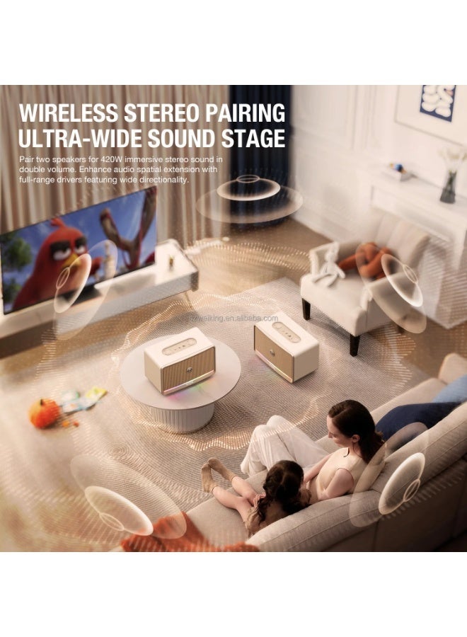 دبليو-كينغ مكبر صوت W-KING H330 بقوة 120 واط، عالي الصوت، بتصميم كلاسيكي محمول، مزود بإضاءة RGB وبطارية كبيرة، متوافق مع أجهزة الكمبيوتر بنظام التشغيل V5.4 - Image 4