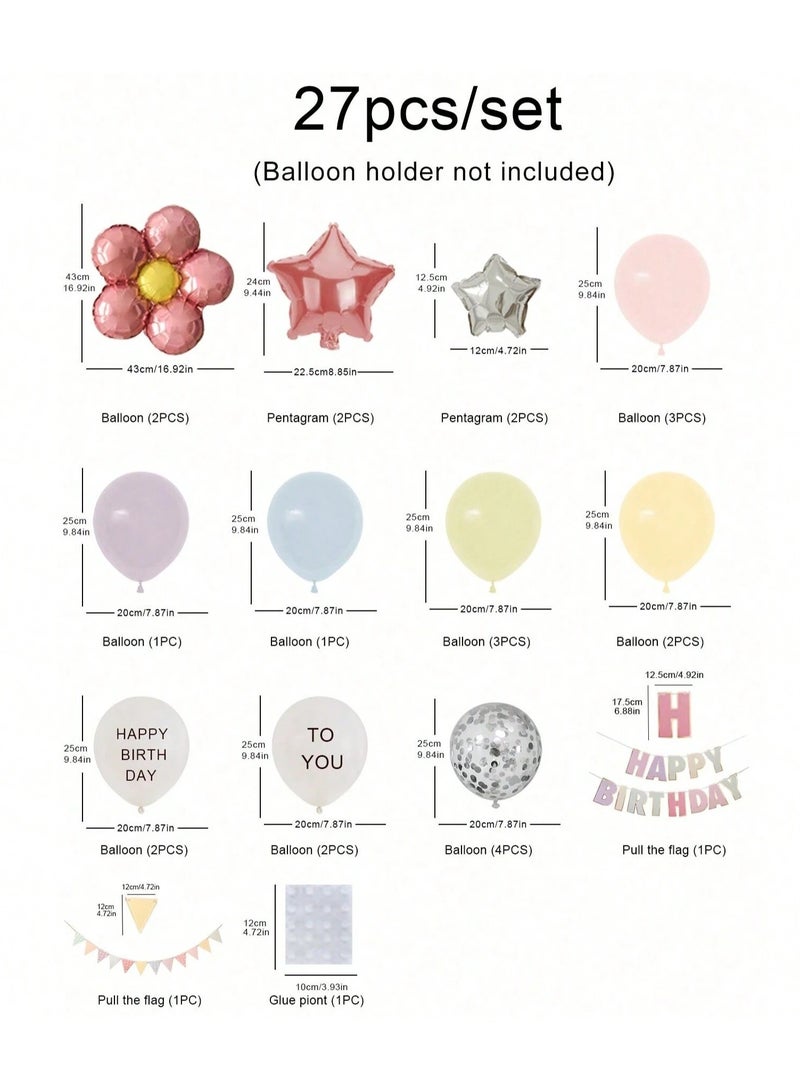 Birthday Balloons – Set of 27 Pieces Including Star and Flower-Shaped Balloons, Colorful Latex Balloons, a “Happy Birthday” Banner, and a Decorative Flag Banner - Image 2