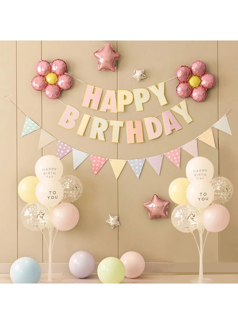 Birthday Balloons – Set of 27 Pieces Including Star and Flower-Shaped Balloons, Colorful Latex Balloons, a “Happy Birthday” Banner, and a Decorative Flag Banner - Image 1