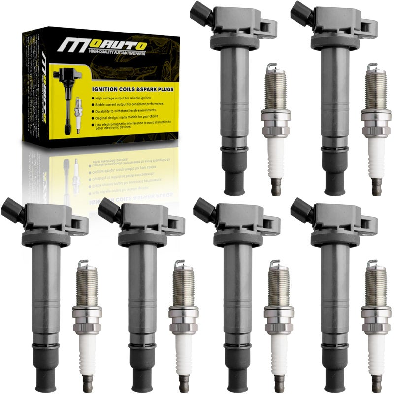 MOAUTO Set of 6 Ignition Coils Pack UF495 9091902248 6 PCS Iridium Spark Plugs Compatible with Toyota Tundra Tacoma 4Runner FJ Cruiser 40L V6