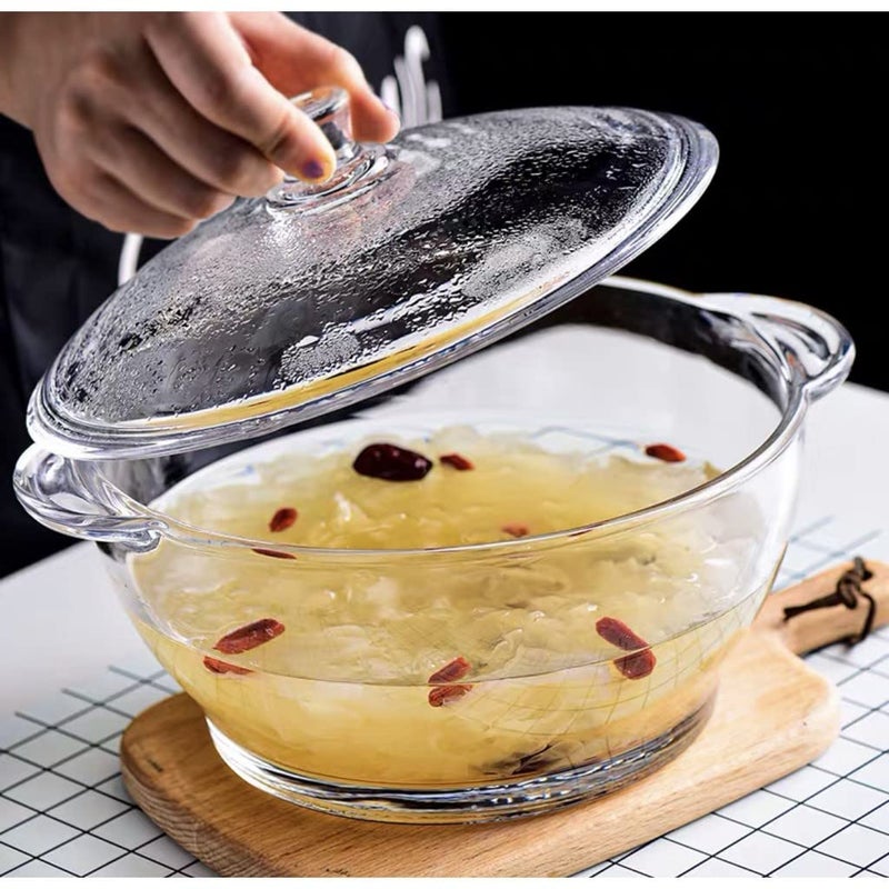 BINZO Glass Casserole with Glass Lids and Handle, Set of 3, 2.5 LTR, 1.5 LTR, 1 LTR, Big Large Size Casserole Dish, Microwave Oven Safe, Serving Containers for Dinner, Sabzi, Dal, Roti, Curry - Image 3