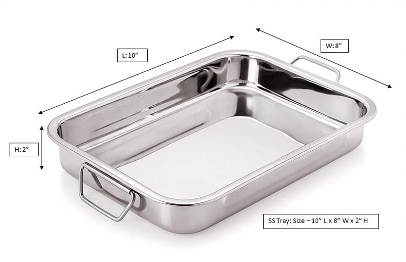 Jayco Luxuria Stainless Steel Tray with Handles for Baking Roasting Grilling Serving Small Size 25 x 18 cm - Image 3