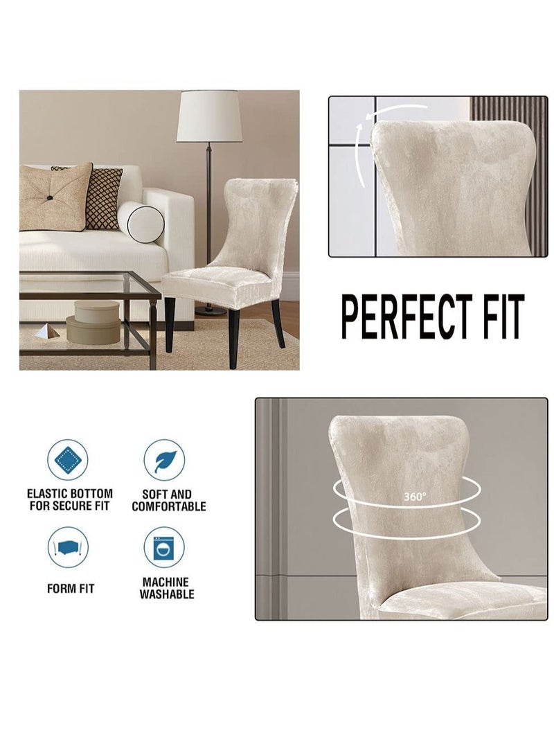 Excefore Stretch Soft Velvet Wingback Chair Cover, Dining Room Chair Covers, Super Soft Washable Reusable Armchair Slipcover, for Dining Room Home Banquet Party Decor (Cream, Set of 4) - Image 3