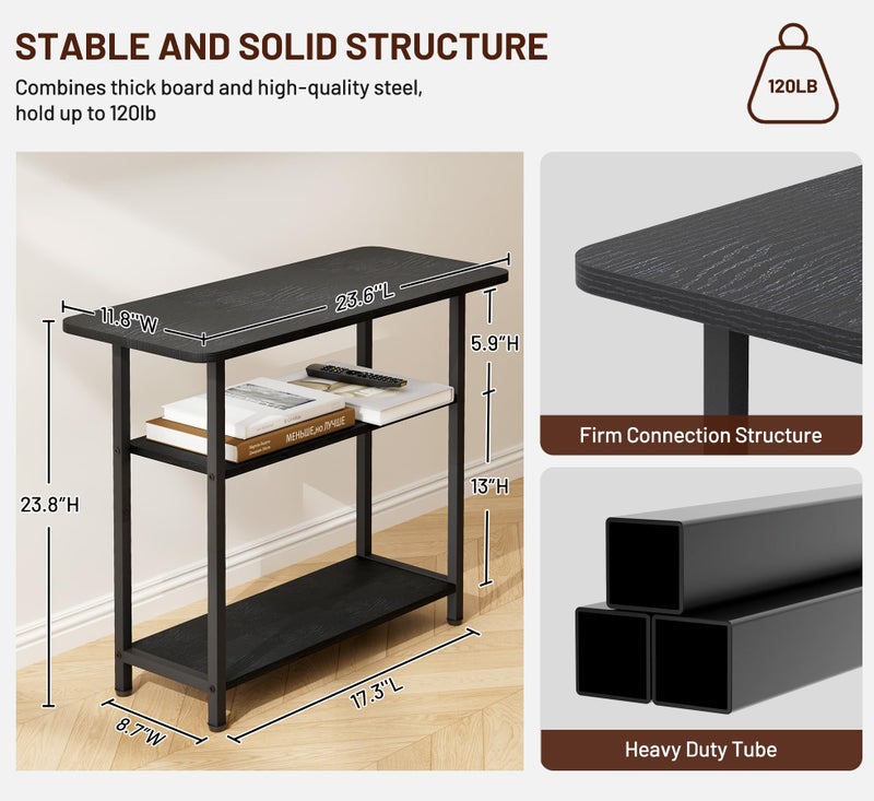 SLEEPING LAMB Side Table for Living Room, 3-Tier End Table for Small Space with Wide Storage Tabletop, Classic Black Narrow Nightstand for Bedroom, Sofa Couch - Image 5