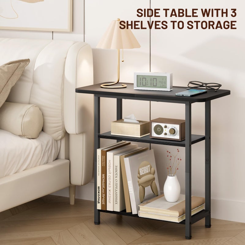 SLEEPING LAMB Side Table for Living Room, 3-Tier End Table for Small Space with Wide Storage Tabletop, Classic Black Narrow Nightstand for Bedroom, Sofa Couch - Image 4