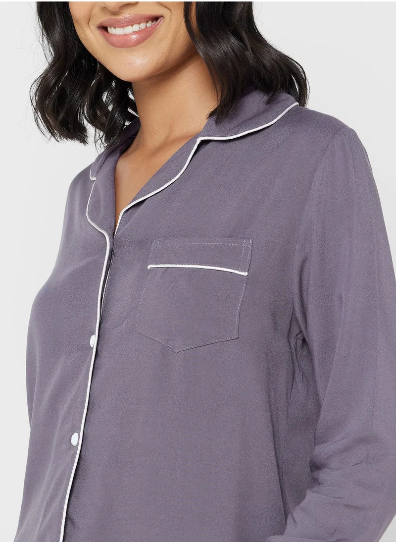Ginger Lace Detail Shirt & Pyjama Set