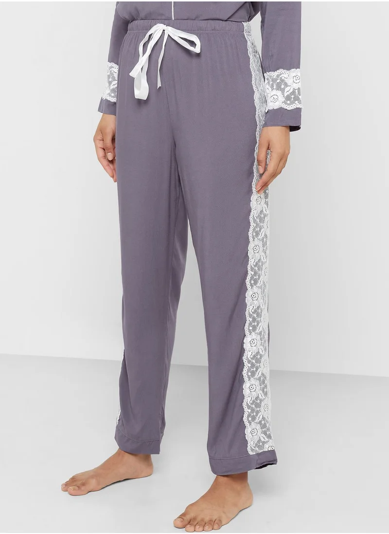 Ginger Lace Detail Shirt & Pyjama Set