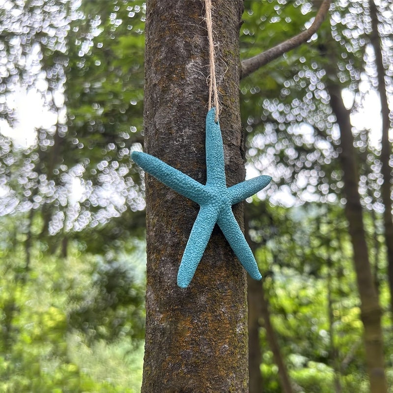 12 Blue Resin Starfish Ornaments With Hanging Strings For Mediterranean Beach Theme Wedding Party Aquarium Decor - Image 3