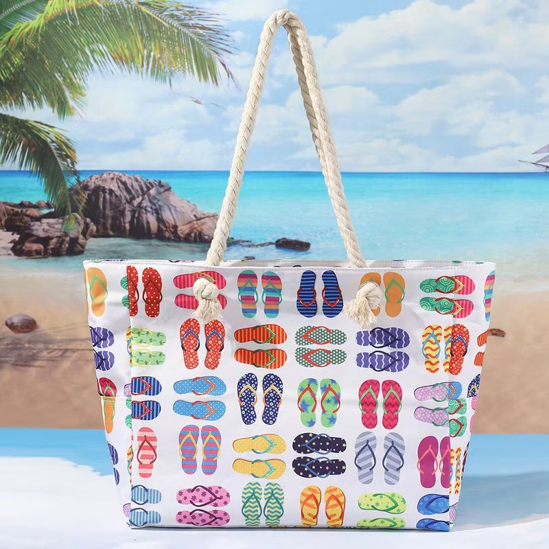 Cross Mirror New Beach Bag Large Capacity Casual Handbag Shoulder Fashion All-Match Printed Striped Summer Tote Bag - Image 2