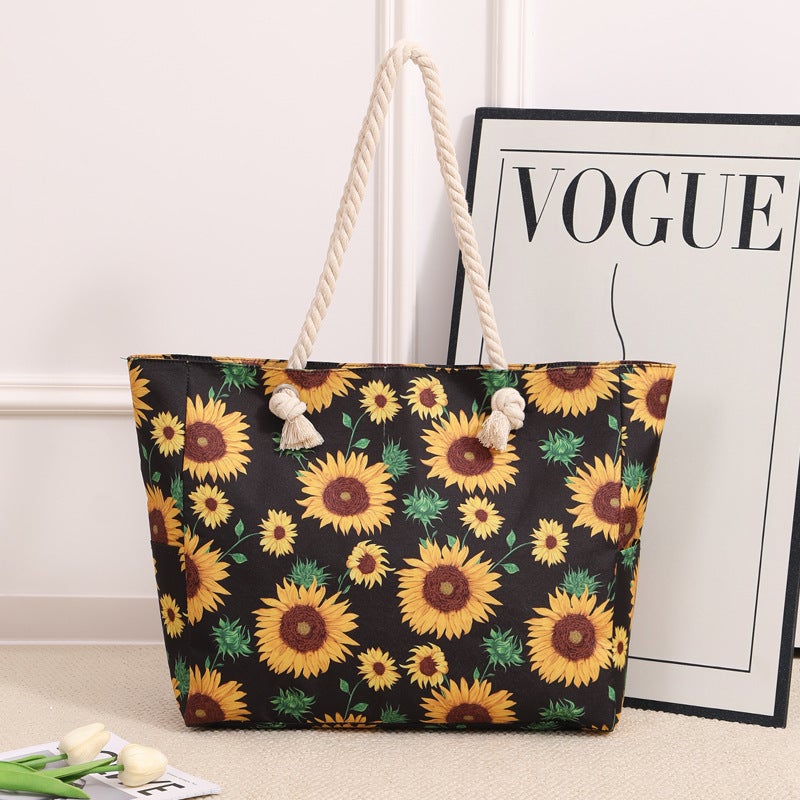 Cross Mirror New Beach Bag Large Capacity Casual Handbag Shoulder Fashion All-Match Printed Striped Summer Tote Bag - Image 3