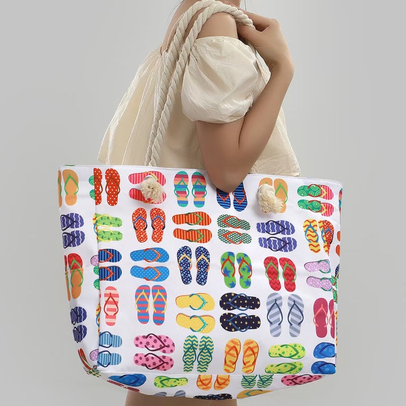 Cross Mirror New Beach Bag Large Capacity Casual Handbag Shoulder Fashion All-Match Printed Striped Summer Tote Bag - Image 5