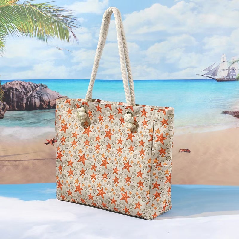 Cross Mirror New Beach Bag Large Capacity Casual Handbag Shoulder Fashion All-Match Printed Striped Summer Tote Bag - Image 4