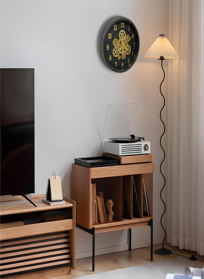 De'rons Rotating Moving Gears Wall Clock Industrial Steampunk Real Moving Gear Designer Wall Clock for Living Room Home Decor Office Wooden Look Plastic Round 32cm DC-1387 (Black Golden) - Image 5
