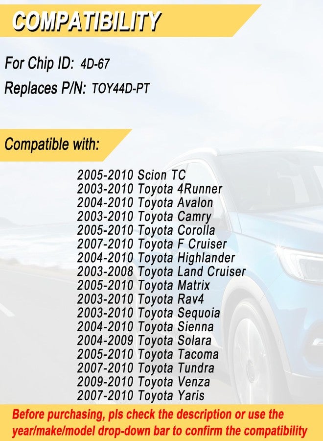Vurkcy Key Fob Replacement for Toyota 4Runner Camry Corolla Highlander Rav4 Sienna Tacoma Tundra Scion, N104T 46 - Image 2