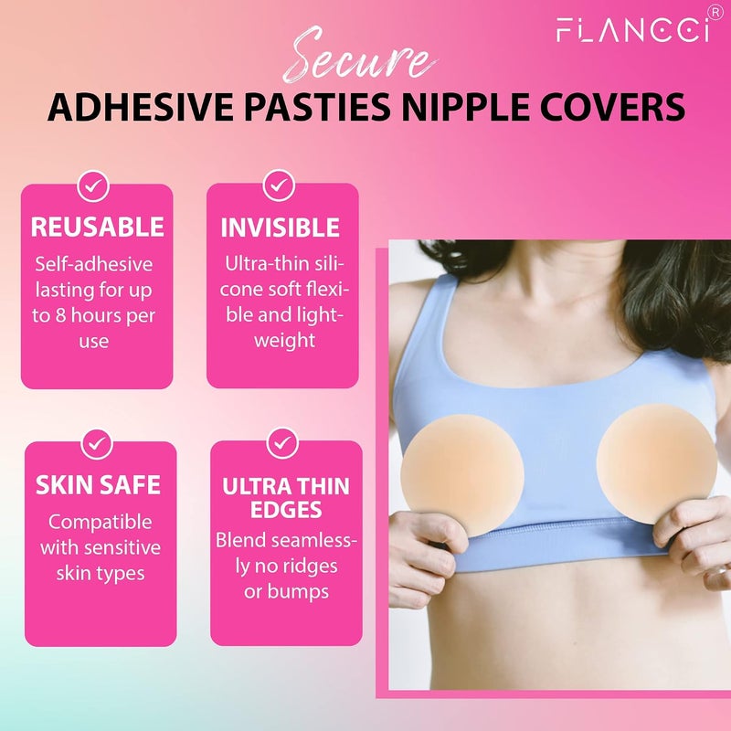 FLANCCI Nipple Cover Silicone Nipple Pasties for Women, Pasties Nipple Covers Sticky Boobs, Reusable Waterproof Breast Petals Nippies lift Cups, Adhesive Silicone Breast Pasties Invisible Bra (Pair of 1) - Image 4
