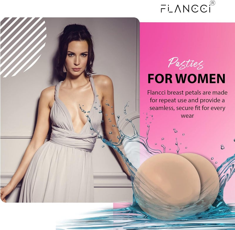 FLANCCI Nipple Cover Silicone Nipple Pasties for Women, Pasties Nipple Covers Sticky Boobs, Reusable Waterproof Breast Petals Nippies lift Cups, Adhesive Silicone Breast Pasties Invisible Bra (Pair of 1) - Image 2