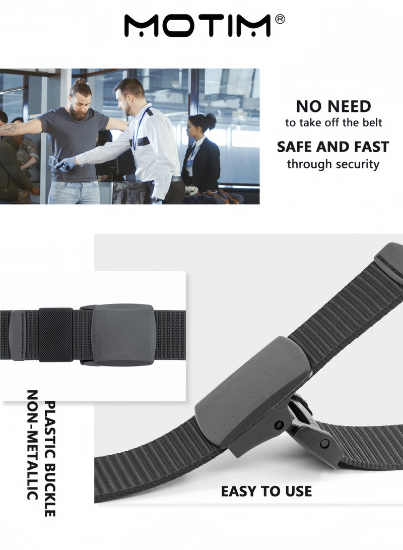 Motim Men's Adjustable Nylon Web Belt Outdoor Nylon Golf Belt No Metal Buckle Holeless Canvas Waistband Fast Pass Through the Airport Security Suitable for Work and Travel - Image 2
