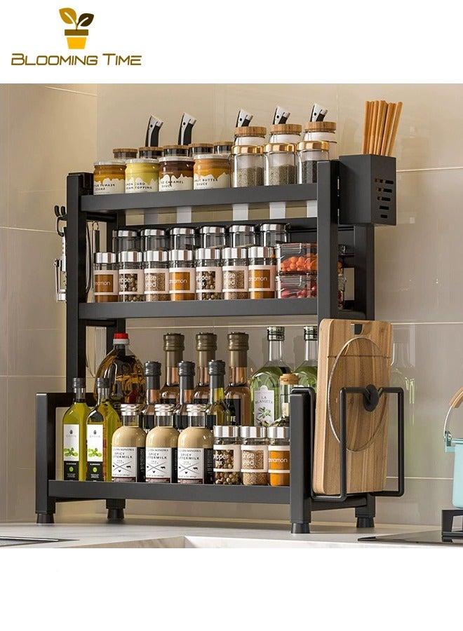 بلومنغ تايم المطبخ التوابل رف كونترتوب متعددة الوظائف رف متعدد الطبقات التوابل تخزين الرف حامل سكاكين عود حامل تخزين الرف النفط والملح وصلصة والخل تخزين الرف - Image 1