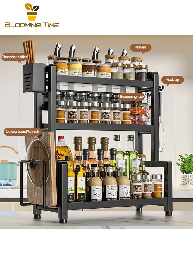 بلومنغ تايم المطبخ التوابل رف كونترتوب متعددة الوظائف رف متعدد الطبقات التوابل تخزين الرف حامل سكاكين عود حامل تخزين الرف النفط والملح وصلصة والخل تخزين الرف - Image 2