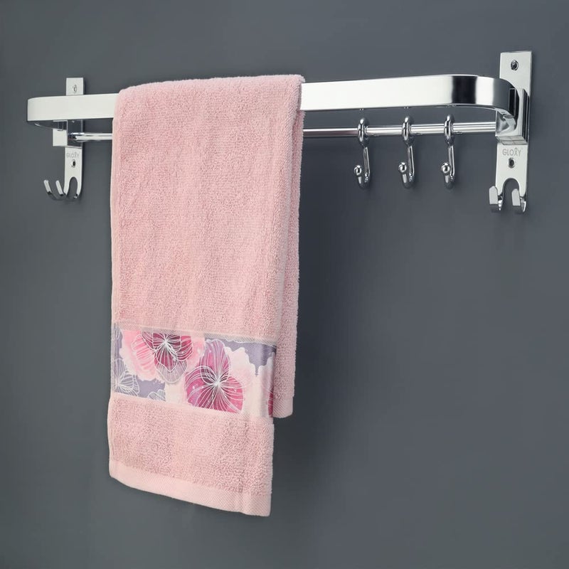 Gloxy Enterprise 24 Inch Wall Mounted Stainless Steel Bathroom Towel Hanger SpaceSaving Durable Bathroom Accessories and Fittings Easy Installation 24 Inch Chrome Foldable - Image 1
