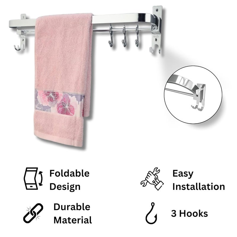Gloxy Enterprise 24 Inch Wall Mounted Stainless Steel Bathroom Towel Hanger SpaceSaving Durable Bathroom Accessories and Fittings Easy Installation 24 Inch Chrome Foldable - Image 3