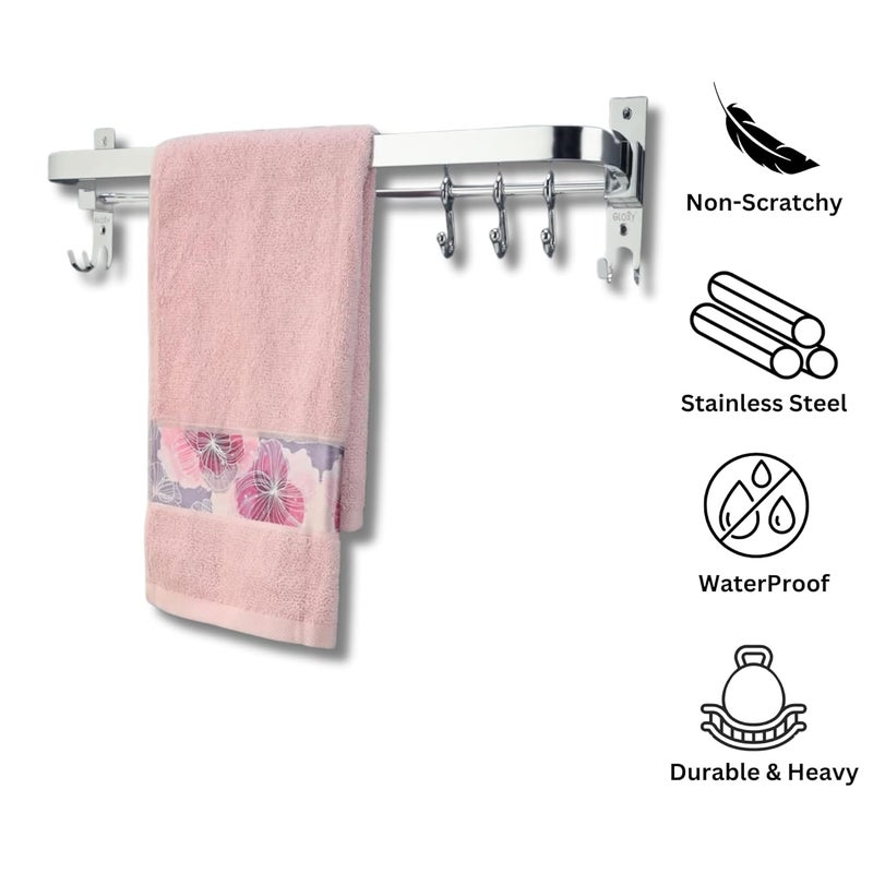 Gloxy Enterprise 24 Inch Wall Mounted Stainless Steel Bathroom Towel Hanger SpaceSaving Durable Bathroom Accessories and Fittings Easy Installation 24 Inch Chrome Foldable - Image 2