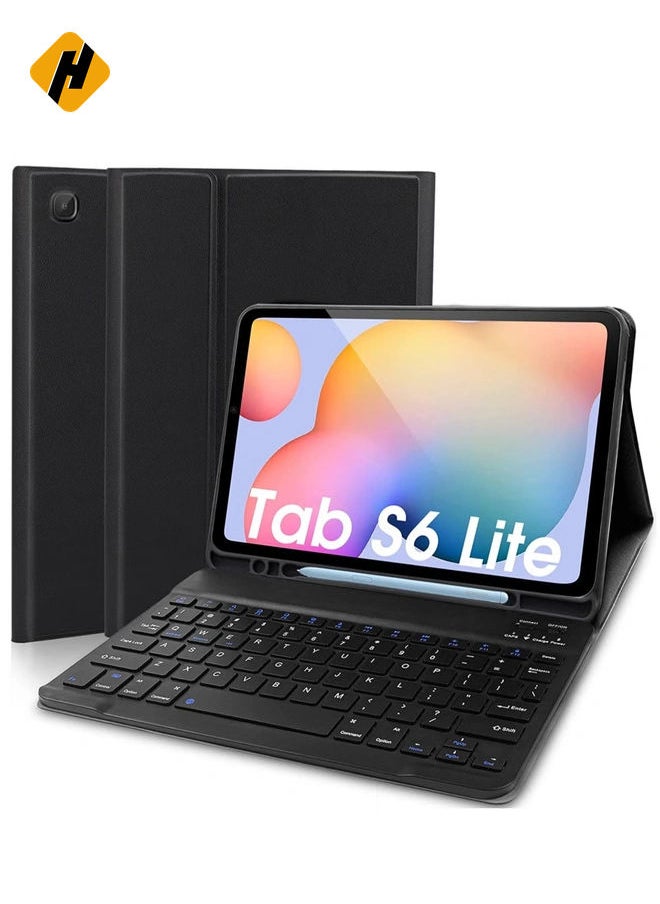 HuHa Keyboard Case for Samsung Galaxy Tab S6 Lite 10.4'' (SM-P610/P615/P613/P619,2020/2022),  Leather Folio Cover with Detachable Magnetically Bluetooth Keyboard with S-Pen Holder, Black  - Image 1