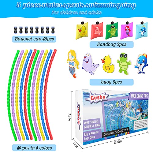 Gushu Diving Toys 15 PCS Pool Toys for Kids Age 4-8 8-12 Water Swim Thru Rings with Buoys and Sandbags Underwater Training Program Swimming Pool Games Water Sports Gifts - Image 2