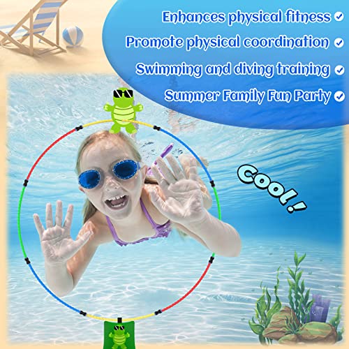 Gushu Diving Toys 15 PCS Pool Toys for Kids Age 4-8 8-12 Water Swim Thru Rings with Buoys and Sandbags Underwater Training Program Swimming Pool Games Water Sports Gifts - Image 3