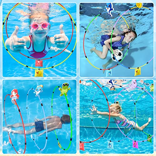 Gushu Diving Toys 15 PCS Pool Toys for Kids Age 4-8 8-12 Water Swim Thru Rings with Buoys and Sandbags Underwater Training Program Swimming Pool Games Water Sports Gifts - Image 5