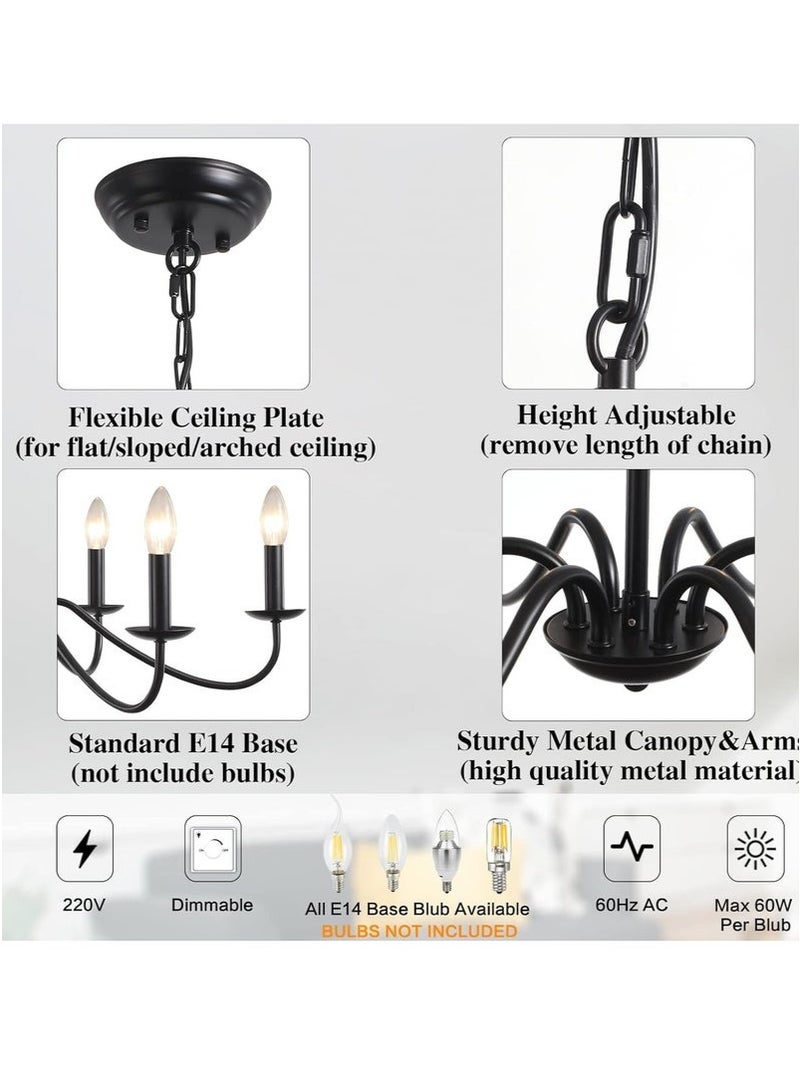 MIXDE Sputnik Chandelier Industrial 6 Light Black Ceiling Light Fixture Height Adjustable Lighting For Kitchen Island Bedroom Dining Room Living Room Farmhouse - Image 2