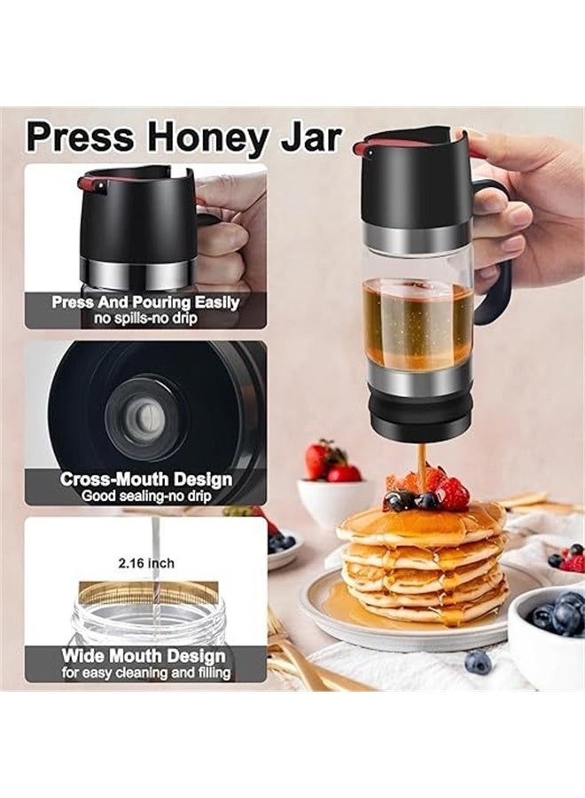 هومستر 9 أوقية موزع العسل مع مقبض ، لا شراب زجاجي قطرة حاوية لبار القهوة ، وعاء العسل والجرة ، أسود - Image 2