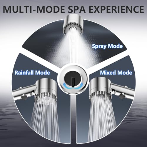 PWERAN Filtered Shower Head with Handheld, High Pressure Water Flow and Multiple Spray Modes Shower Head with Filter, Power Wash for Hard Water, Showerhead with ON/OFF Switch for Pets Bath (Chrome) - Image 4