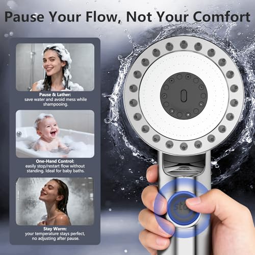 PWERAN Filtered Shower Head with Handheld, High Pressure Water Flow and Multiple Spray Modes Shower Head with Filter, Power Wash for Hard Water, Showerhead with ON/OFF Switch for Pets Bath (Chrome) - Image 5