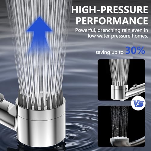 PWERAN Filtered Shower Head with Handheld, High Pressure Water Flow and Multiple Spray Modes Shower Head with Filter, Power Wash for Hard Water, Showerhead with ON/OFF Switch for Pets Bath (Chrome) - Image 2