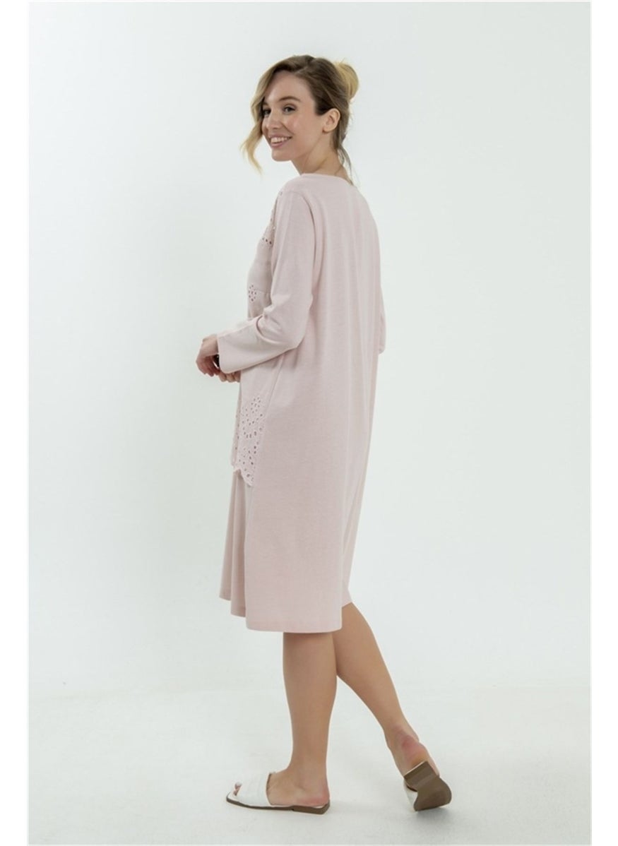 Magic Form - 62108 Women's Powder Embroidered Combed Cotton Long Sleeve Maternity Nightgown - Image 1