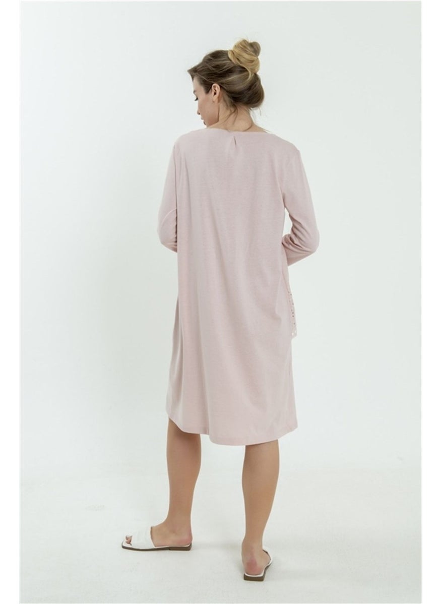 Magic Form - 62108 Women's Powder Embroidered Combed Cotton Long Sleeve Maternity Nightgown - Image 1