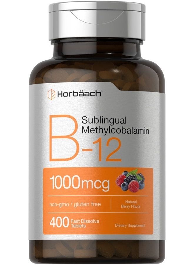 Horbäach - Vitamin B12 Sublingual 1000 mcg | 400 Fast Dissolve Tablets | Methylcobalamin Supplement for Adults | Natural Berry Flavor | Vegan, Vegetarian, Non-GMO, and Gluten Free | by Horbaach - Image 1