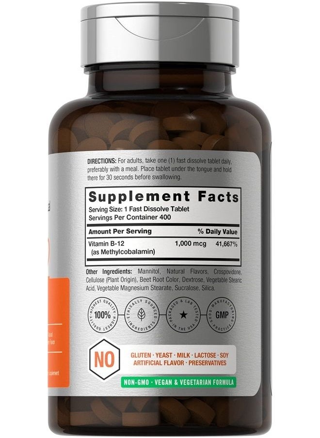 Horbäach - Vitamin B12 Sublingual 1000 mcg | 400 Fast Dissolve Tablets | Methylcobalamin Supplement for Adults | Natural Berry Flavor | Vegan, Vegetarian, Non-GMO, and Gluten Free | by Horbaach - Image 1
