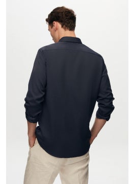 D'S DAMAT Slim Fit Navy Blue Oxford Button-down Collar Easy Ironable Embroidered Detailed Cotton Shirt 4HC02ORT03265  - Image 5