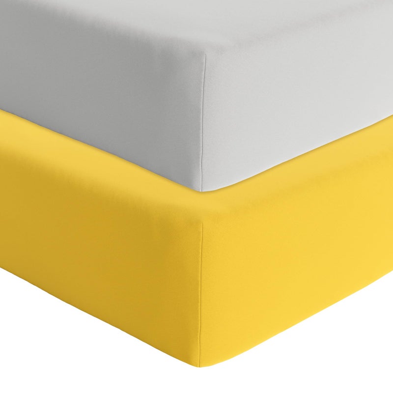 Featherhead 2Pack Fitted Crib Sheets  100 Cotton  52 x 28 x 9 for Standard Crib and Toddler Mattress Percale Grey Yellow