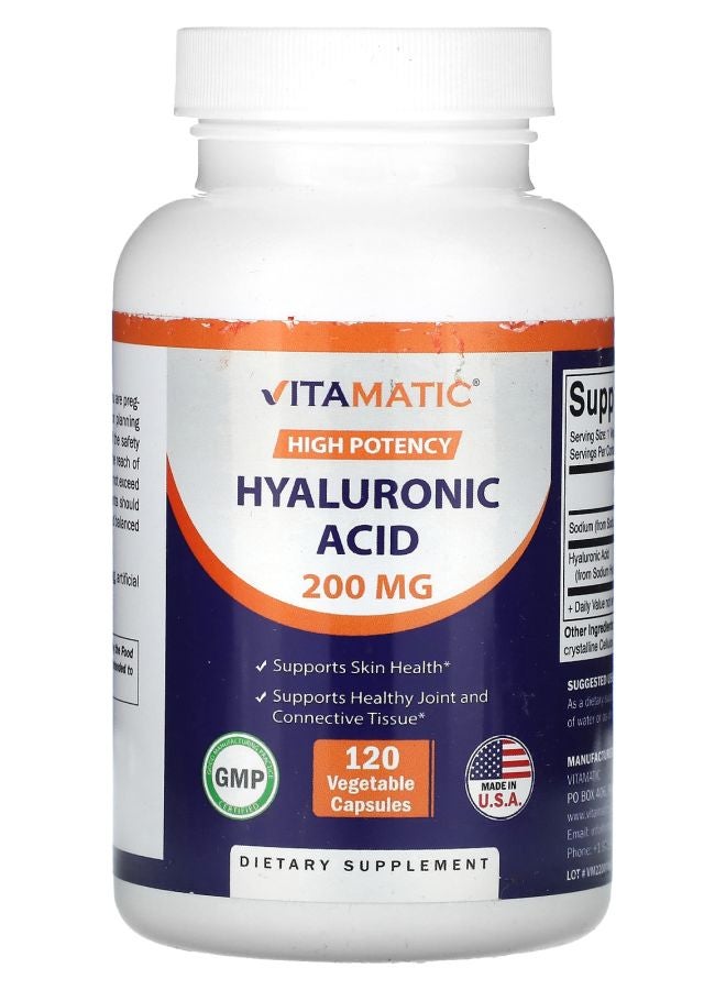 High Potency Hyaluronic Acid 200 mg 120 Vegetable Capsules