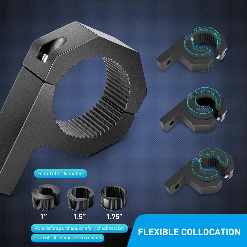 Nilight 90020B 2 Pack Mounting Bracket Kit LED Off Road Light Horizontal Bar Tube Clamp Roof Roll Cage Holder, 2 Years Warranty,Black - Image 3