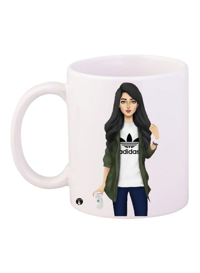 RYN Girl Printed Ceramic Coffee Mug White/Blue/Green 11ounce